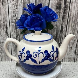 White with Blue flowers ceramic Teapot